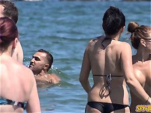 humungous knockers fledgling stripped to the waist nasty teens spycam Beach vid
