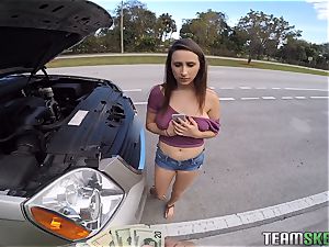 dark haired teenager Ashley Adams humped in the car