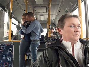 Lindsey Olsen plows her stud on a public bus